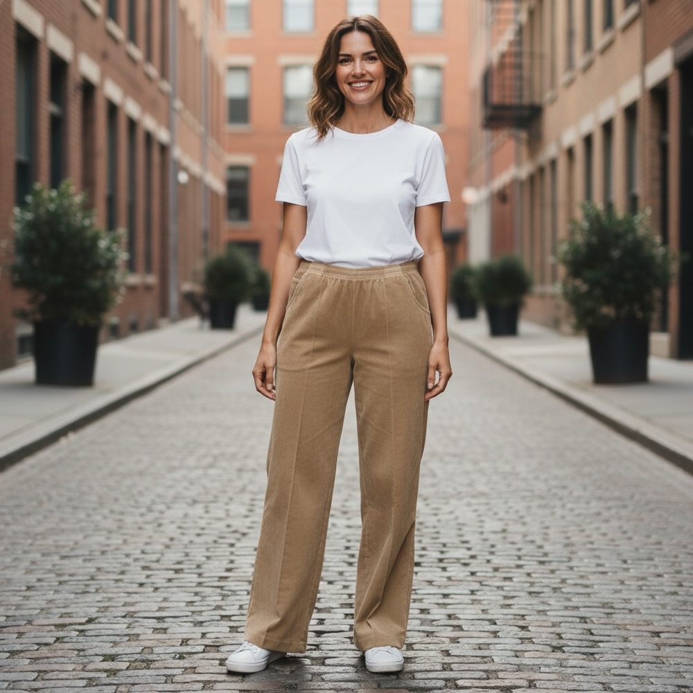 Koret City Blues Womens Faux Corduroy Pants Size 14 Elastic Waist Straight‎ Leg